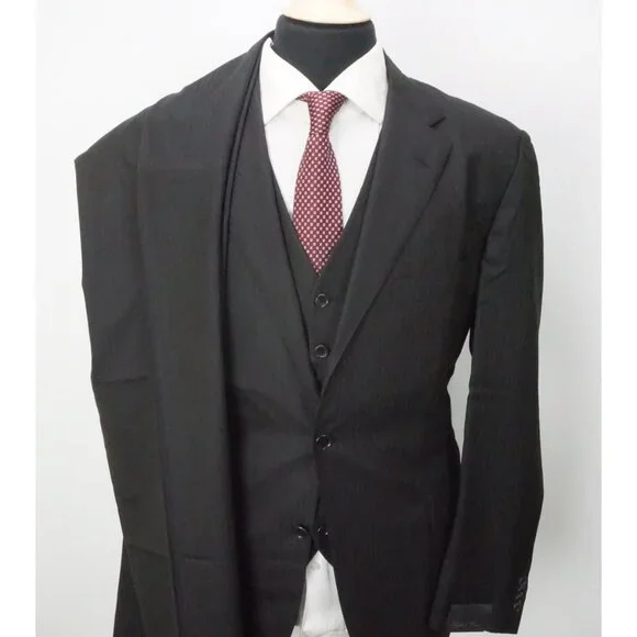 Raffaele Caruso Charcoal Striped Loro Piana 3Pc Suit Jacket Pants Vest 44R NEW